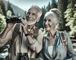Empty nester couple hiking and bird watching
